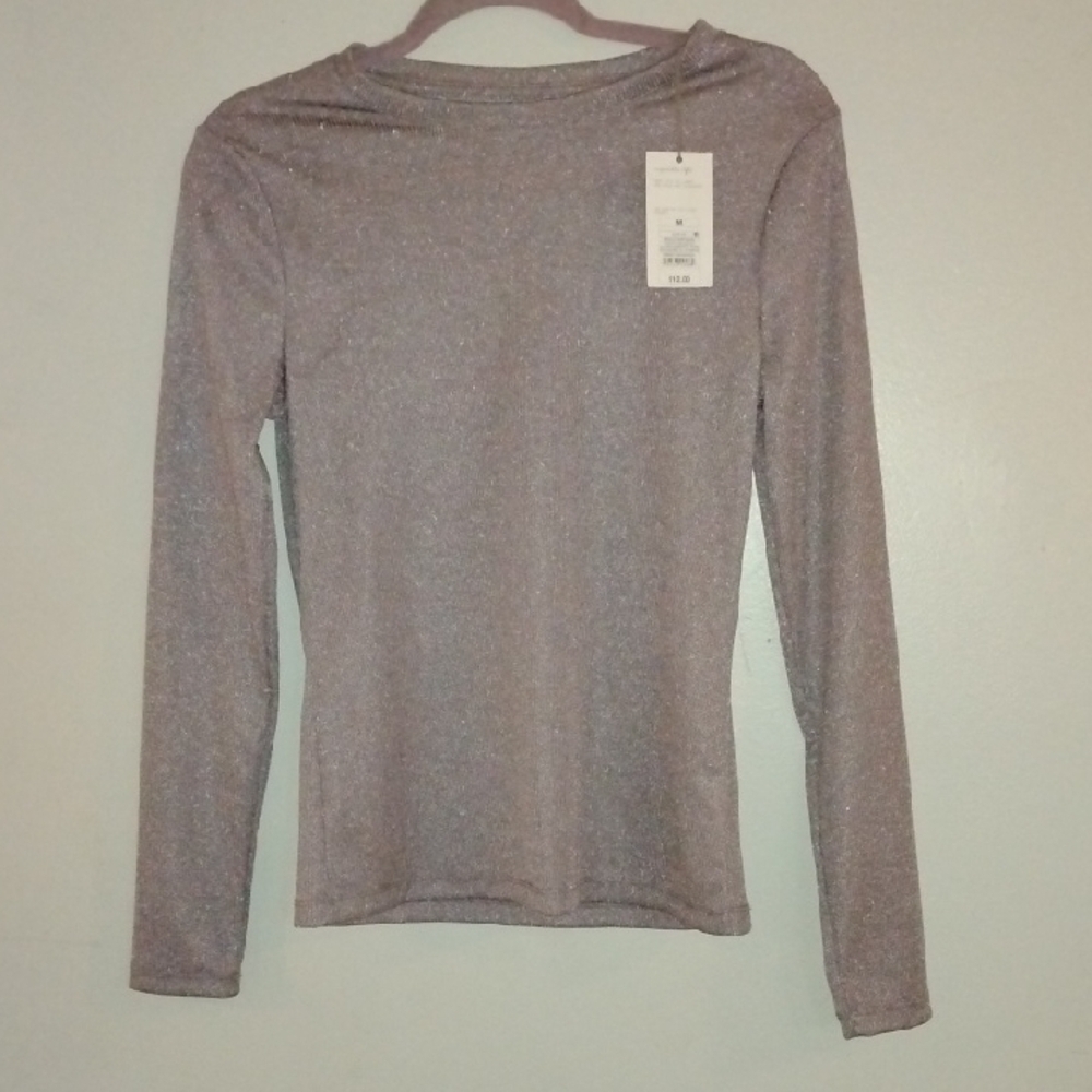 a new day Shimmering Metallic Taupe Long Sleeve Top, Size: M, NWT